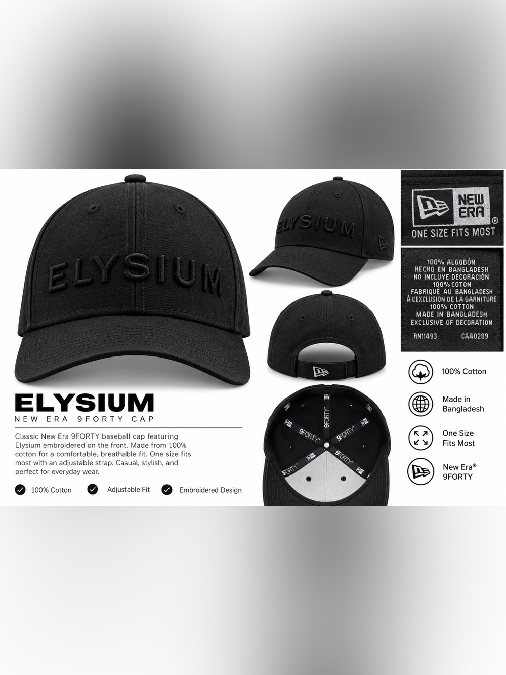 New Era Black Elysium 9FORTY Embroidered Baseball Cap